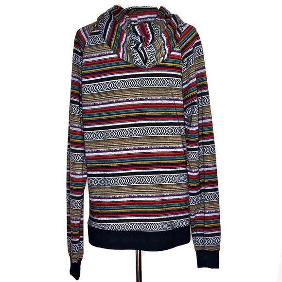 Beautiful Giant Colorful Geometric Print Stripes Kangaroo Pocket Tribal Hoodie - Picture 4 of 11